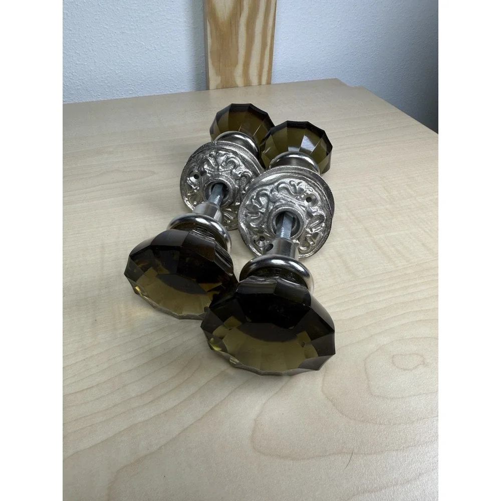 Anthropologie Faceted Crystal Glass Door Knobs Ornate New